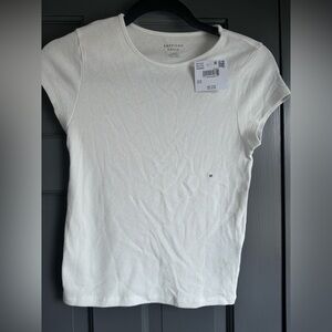 American Eagle Outfitters Women's White Ribbed Top